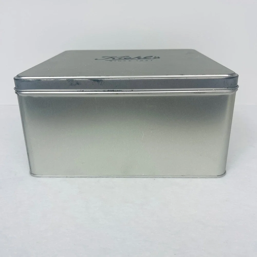 Kiehl's Storage Tin Unisex OS Square Silver Logo Metal Box Good